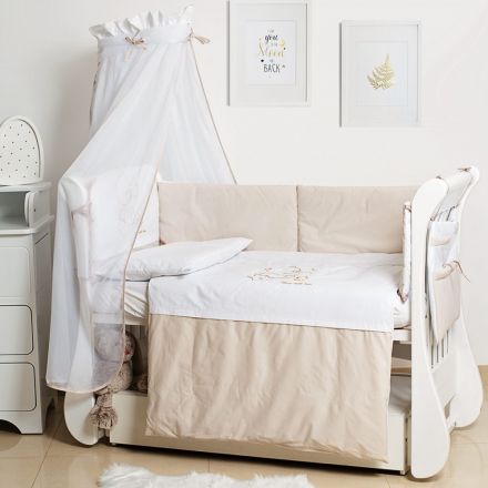 Постельный комплект 8 эл Twins Dolce Loving bear 4062-D-009, white / beige, 120 × 60 см, 100% хлопок
